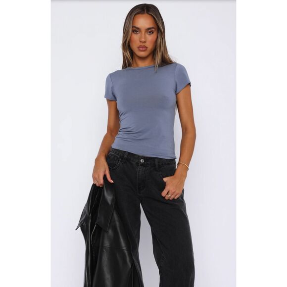White Fox Boutique Tops - White Fox Too Blessed Tee in Steel NWT